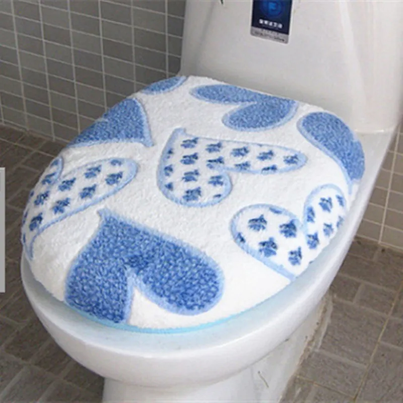 Thick Coral Velvet Toilet Seat Cover Set Soft Warm Two-piece Toilet Case Washable Bathroom WC Cover