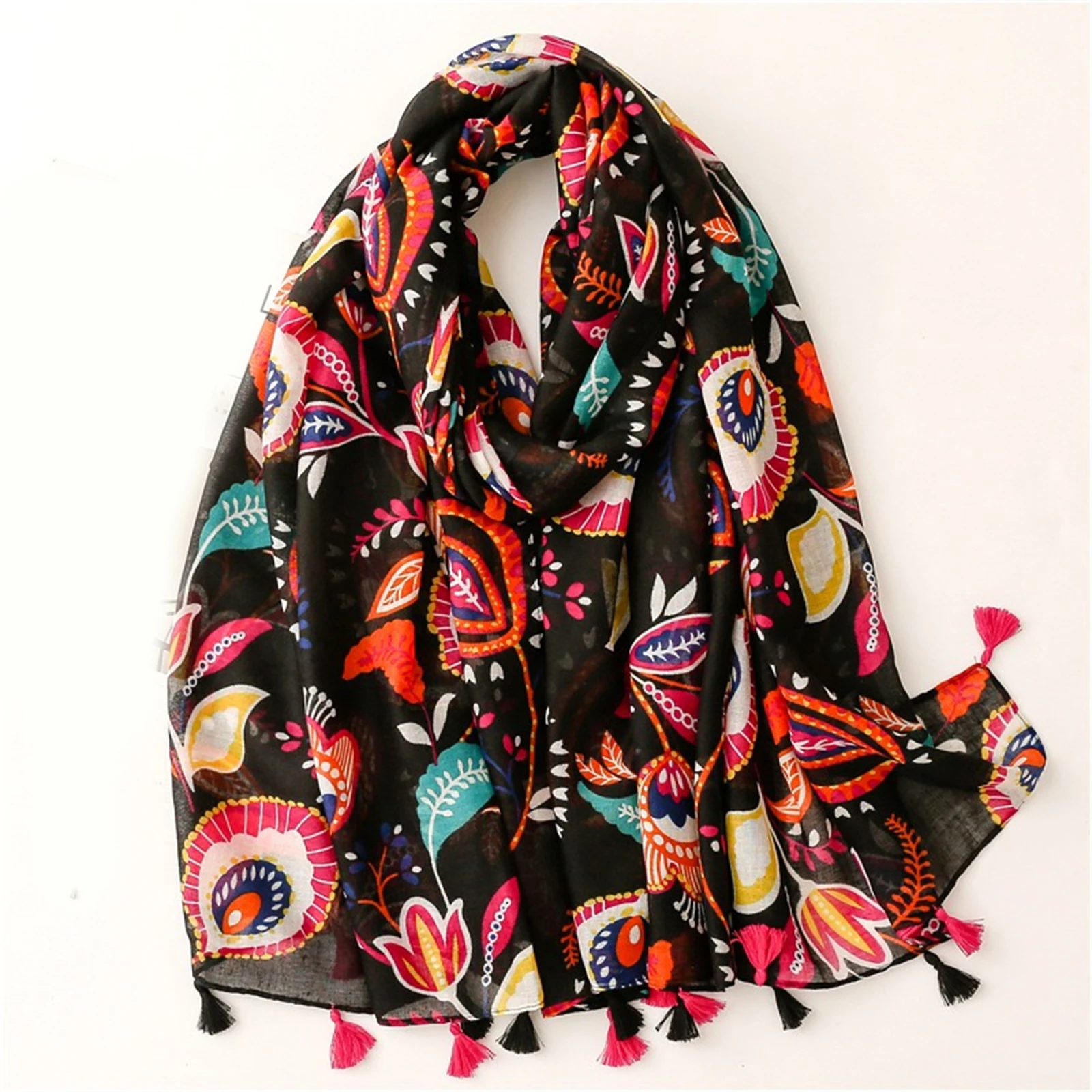 180 * 85cm Muslim Headscarf, Fashion Print Warm Beach Towel, New Style Windproof Tassels Shawls The Four Seasons Female Bandanna