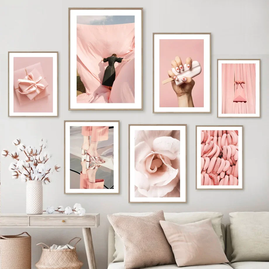 

Pink Modern Fashion Woman Flower Canvas Wall Art Trendy Living Room Home Decor Posters Print Picture for Interior Design
