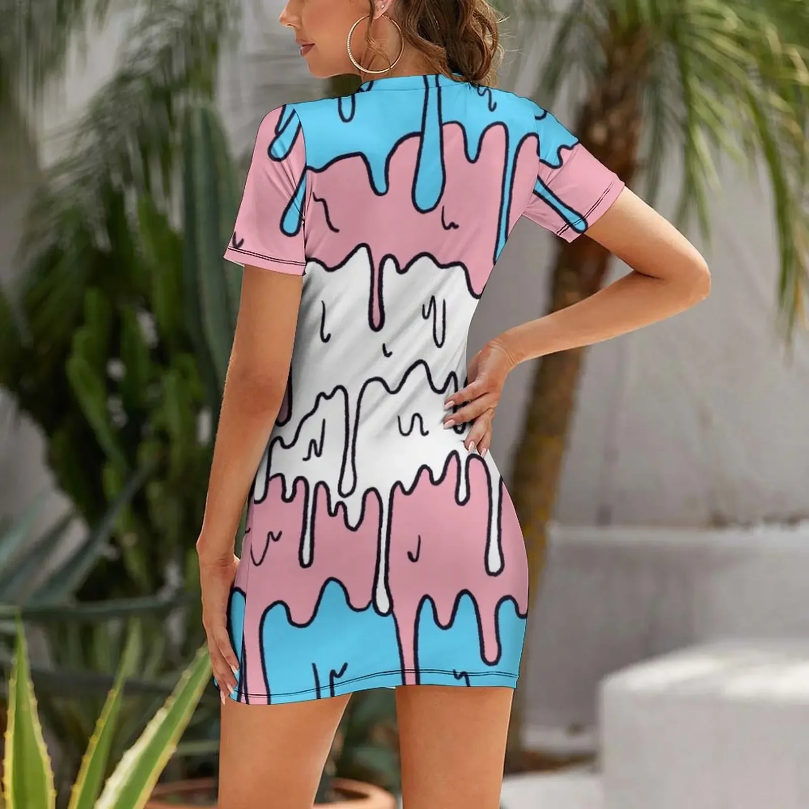 Customization Pastel Kawaii Melting Trans Pride LGBTQ Design Short-Sleeved Dress Dance dresses party dresses women party dresses