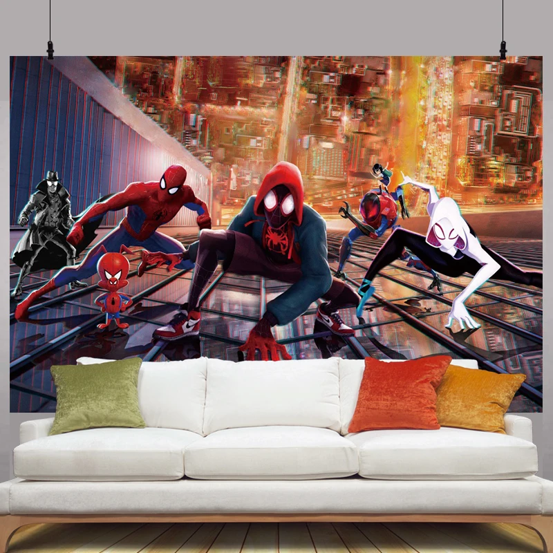 Miles Morales Backdrop Spiderman Birthday Party Decorations Wall Banner Gwen Spider Man Background for Boys Photography Props