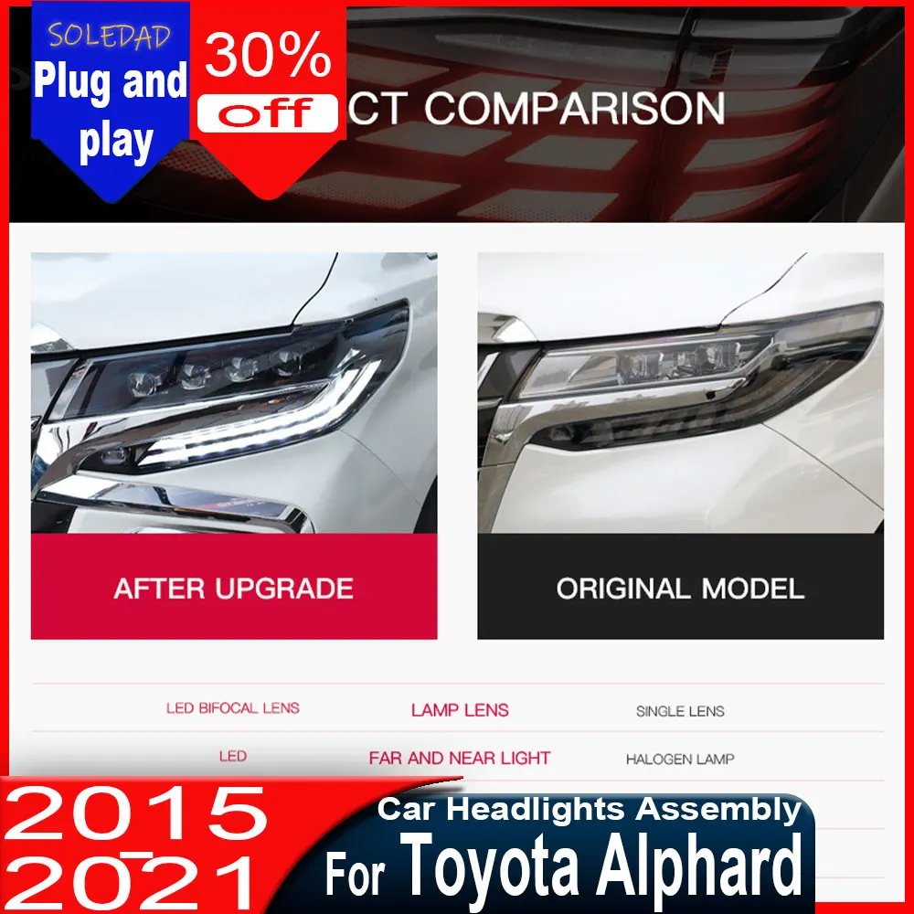 Headlight For Toyota Alphard 4 LED 2015 2016 2017-2021 Upgrade Modified Fuel Head Lamp Turn Signals Daytime Running Lights