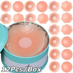 12Pcs With Box Reusable Invisible Self Adhesive Silicone Breast Chest Push Up Nipple Cover Bra Pasties Pad Petal Mat Stickers