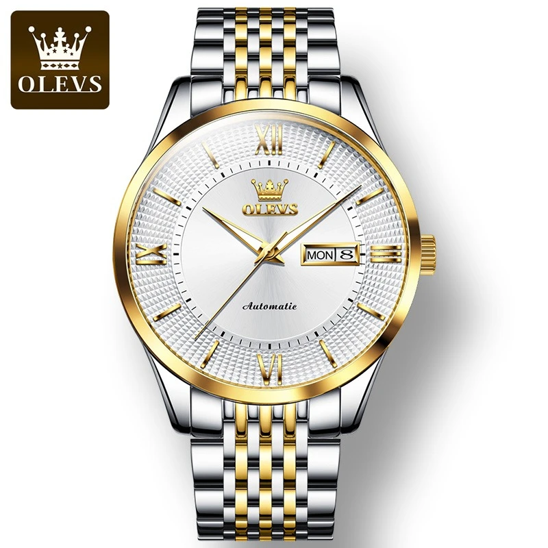 

OLEVS 6657 Mechanical Business Watch Gift Round-dial Stainless Steel Watchband Wristwatch Week Display Calendar Luminous