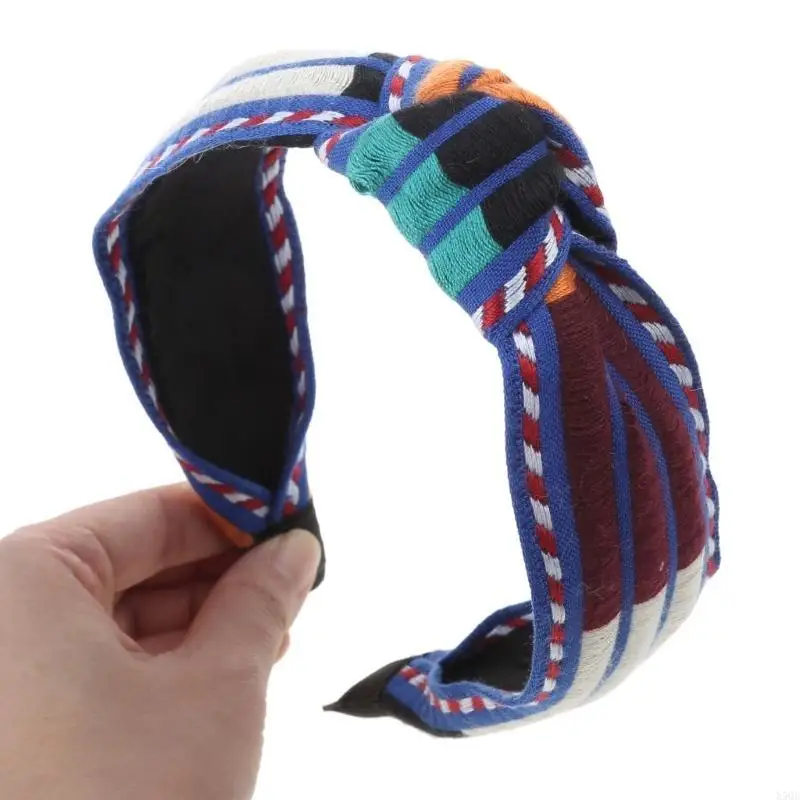 

Korean Women Striped Headband Vintage Chunky Twist Knot Center Hair Hoop Autumn Knitted Stretch Wide Turban Headwrap