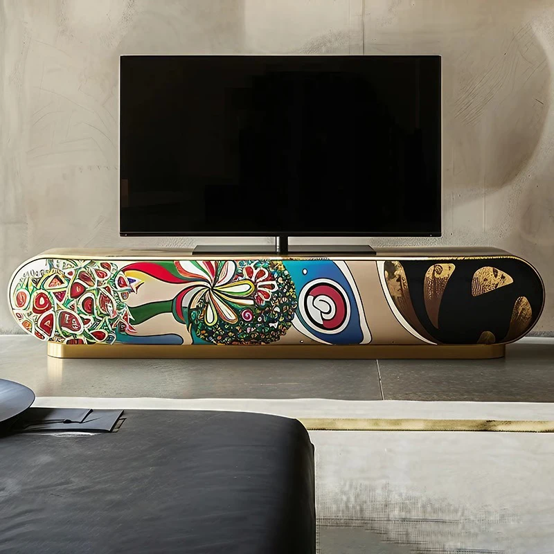 Light luxury TV audio-visual cabinet villa living room painted floor cabinet