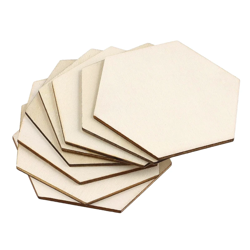 Rebanadas hexagonales de madera sin terminar de 1-20cm, piezas de madera hexagonales en blanco Natural para manualidades DIY, decoración del hogar, pintura, tinción