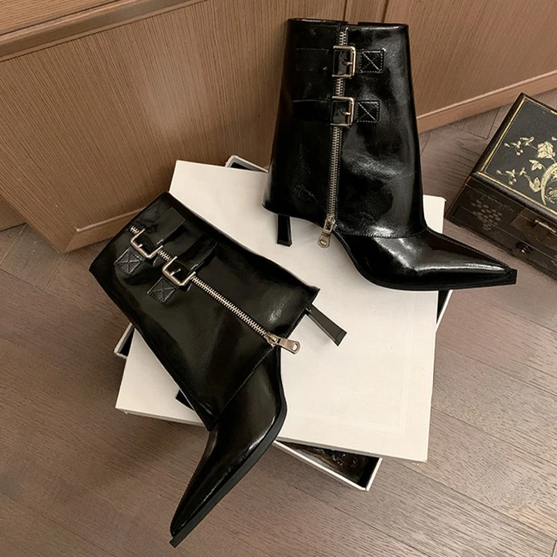 

Дизайнерские женские ботильоны на высоком каблуке, модная обувь, роскошные пикантные зимние ботинки с острым носком, новинка 2025 года, уютные ботинки «Челси» Botas De Mujer
