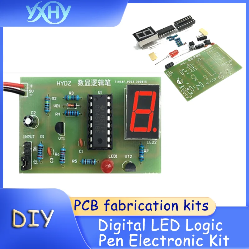 

1pcs Loose Parts Digital Display LED Logic Pen Electronic Kit High and Low Level Test Circuit Electronic PCB Fabrication Kit