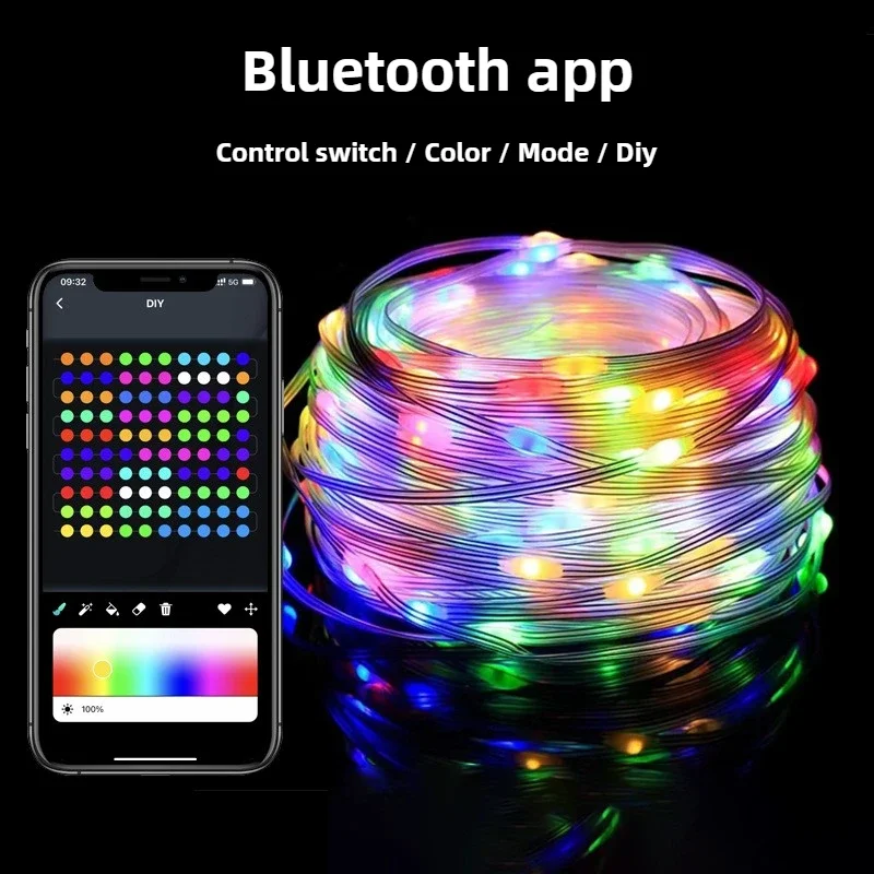 앱 RGB 팬텀 컬러 모델링 스트링 조명, DIY 포인트 제어 LED 조명, 크리스마스 날 장식 주변 조명