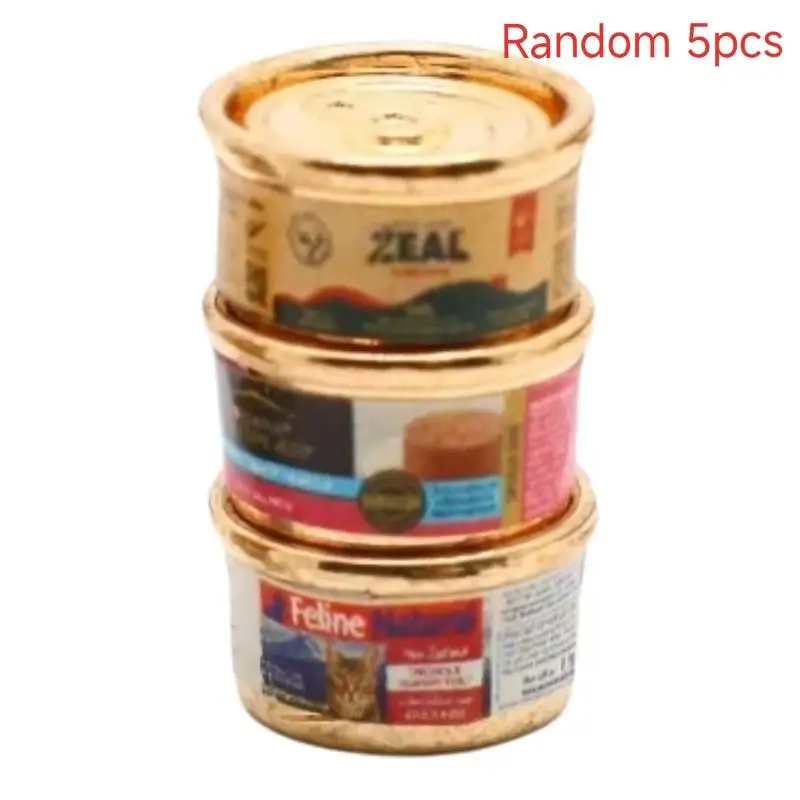 1/5Pcs Pretend Play Toys 1/12 Dollhouse Simulation Cat/Dog Can Mini Pet Food Toy Dolls House Home Decorations