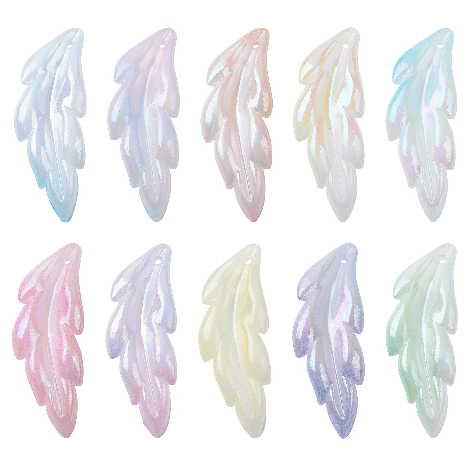 100Pcs Random Acrylic Feather Charms AB Color Plated Colorful Feather Mermaid Fish Tails Charms for Jewelry DIY Craft Making