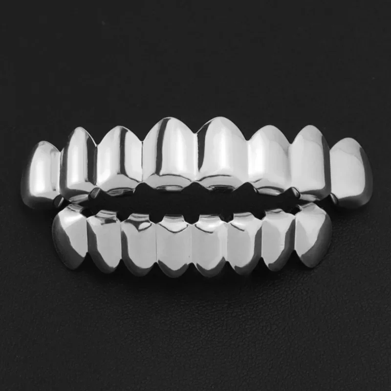 Gold Silver Plated HIP HOP Teeth Grillz Top & Bottom Grills Set With silicone Real Shiny Vampire Tooth Sets teeth grillz Wire