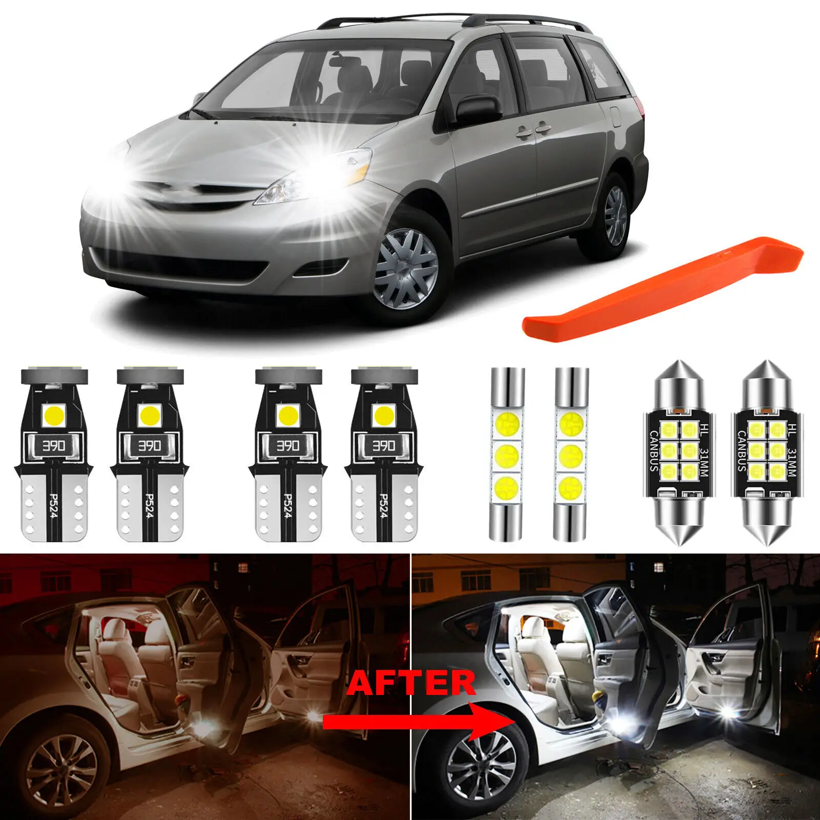 

Winetis 17Pcs 6000K White LED Light Bulb Kit for 2004-2010 Toyota Sienna Interior Package + Free Tool