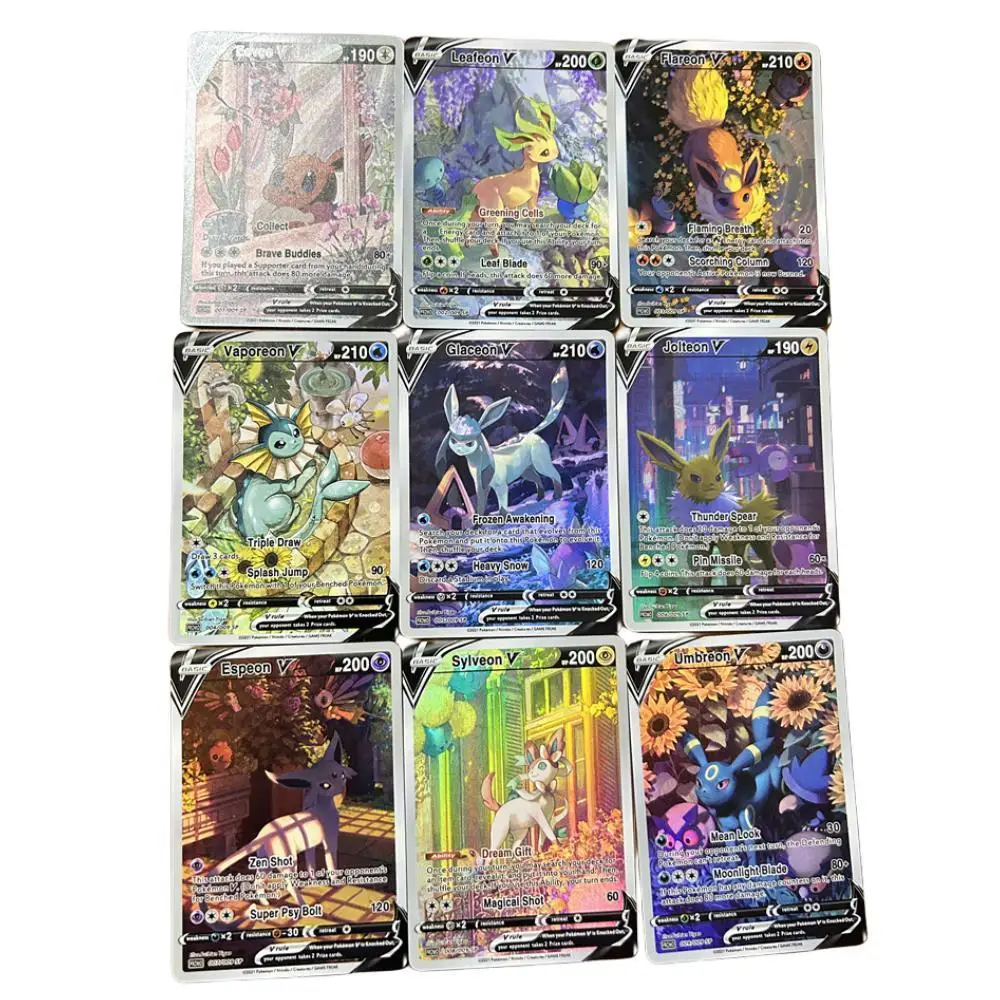 Pokemon Eevee Family Series 9Pcs English Refracted Light Flash Cards Sylveon Espeon Umbreon Self Made Game Collection Card