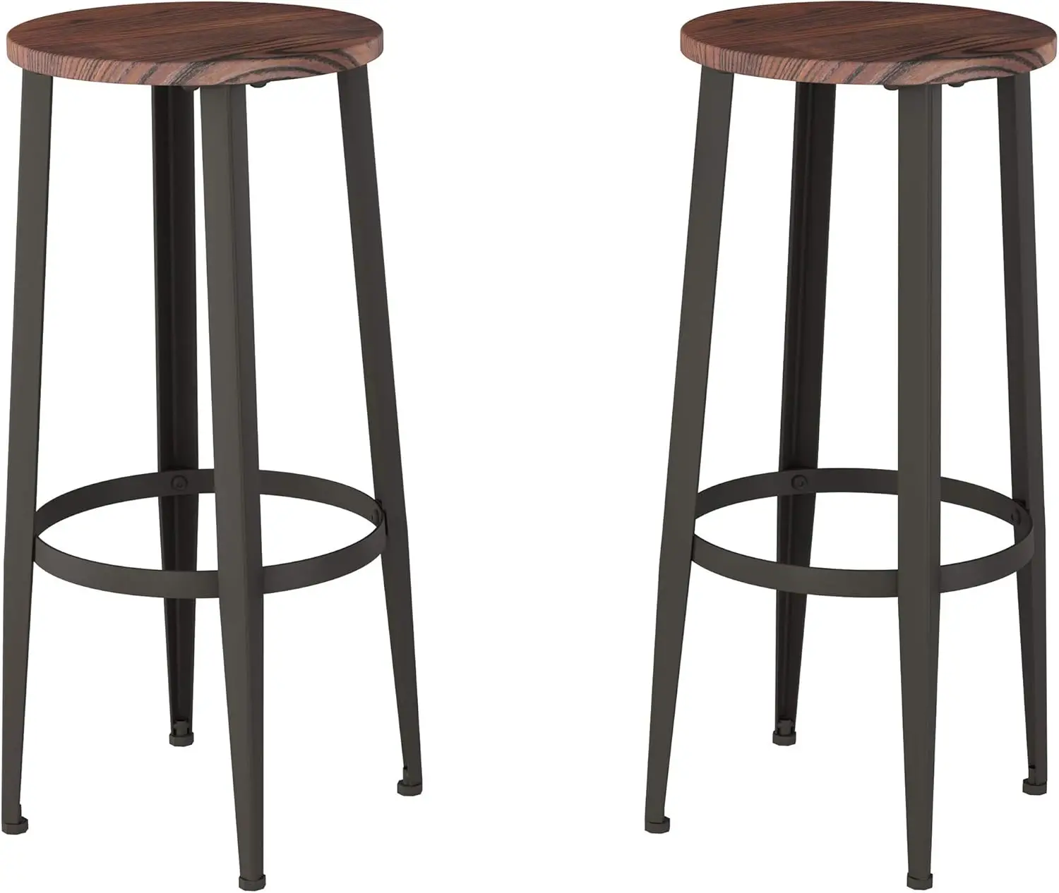 

Home Lavish Bar Height Stools-Backl Kitchen Or Dining Room Metal Base, Wood Seat- Modern Farmhouse Accent Furniture (Set Of