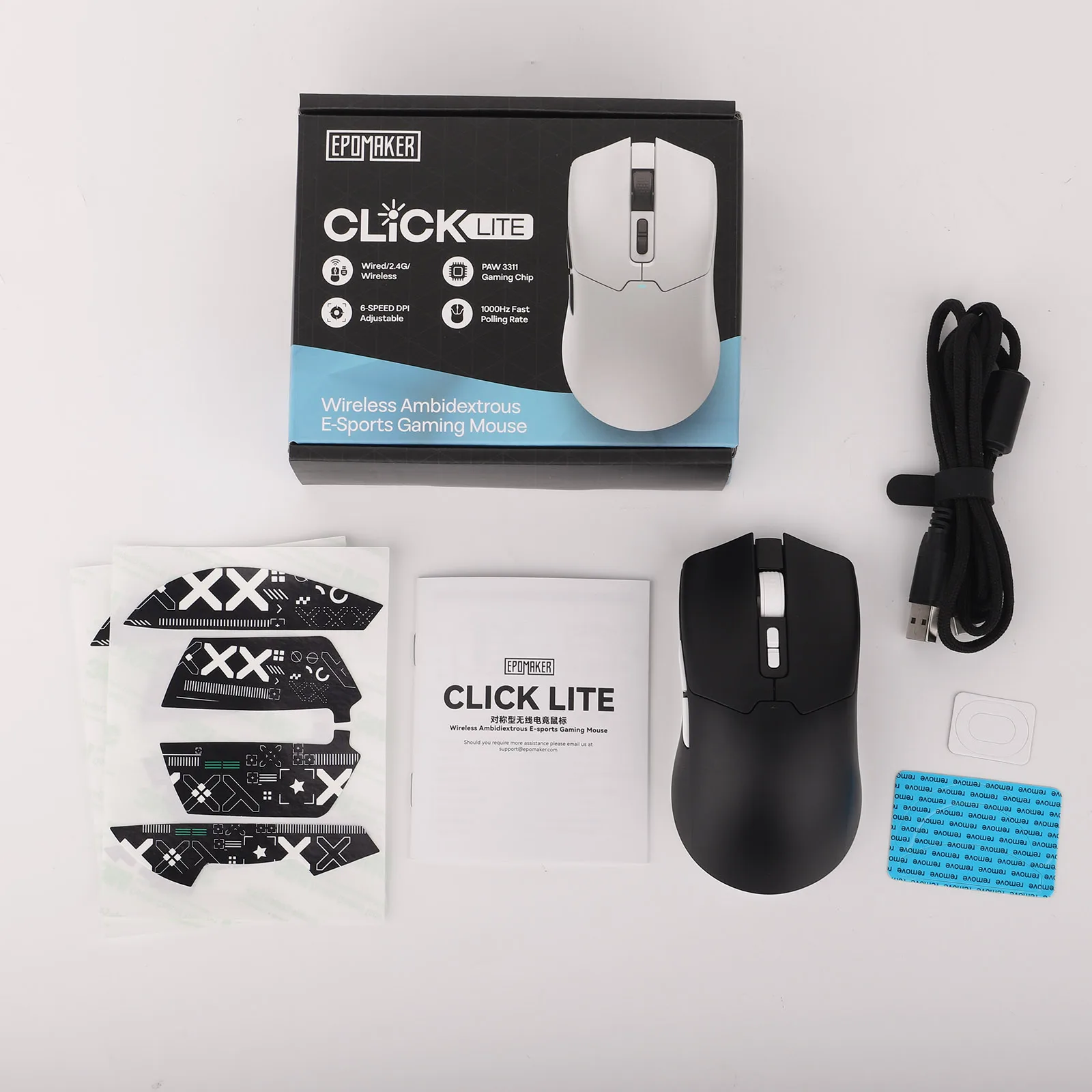 EPOMAKER Click Lite Custom Wired BT 2.4G Wireless Gaming Mouse PAW3311 800 24000 DPI 500mAh Battery for PC Mac Linux Gift