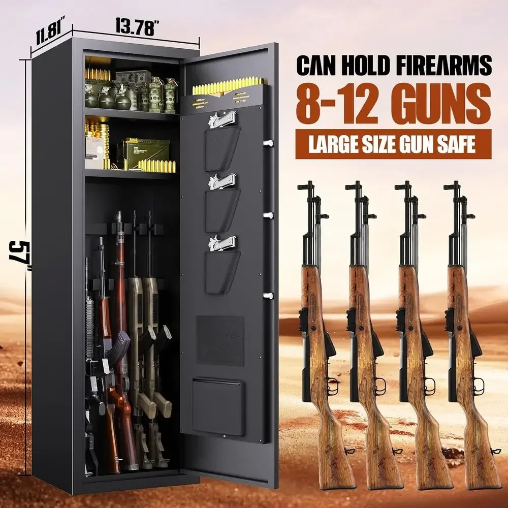Biometric Fingerprint Safe for Firearms, No Assembly, Removable Shelf, Alarm System, Silent - 57H x 12D x 14W