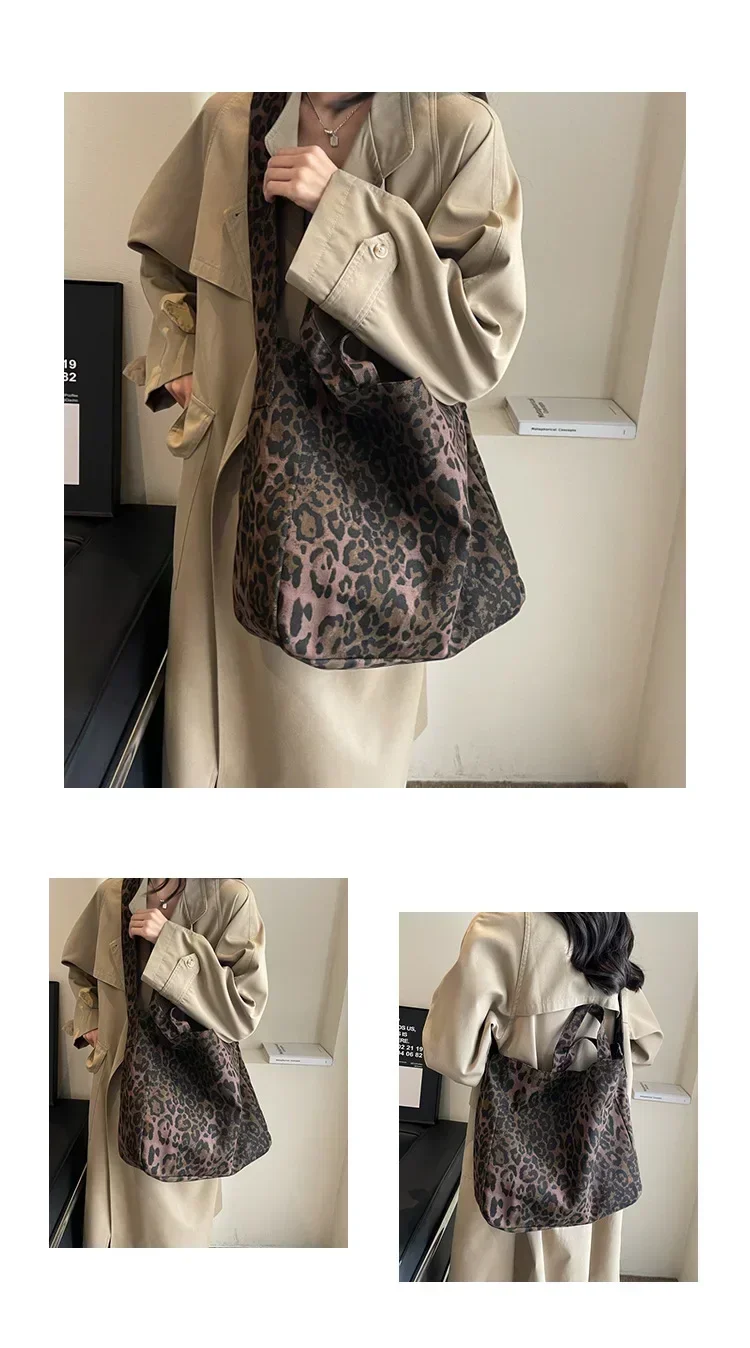 Leopard print oversized bag styled with a neutral outfit