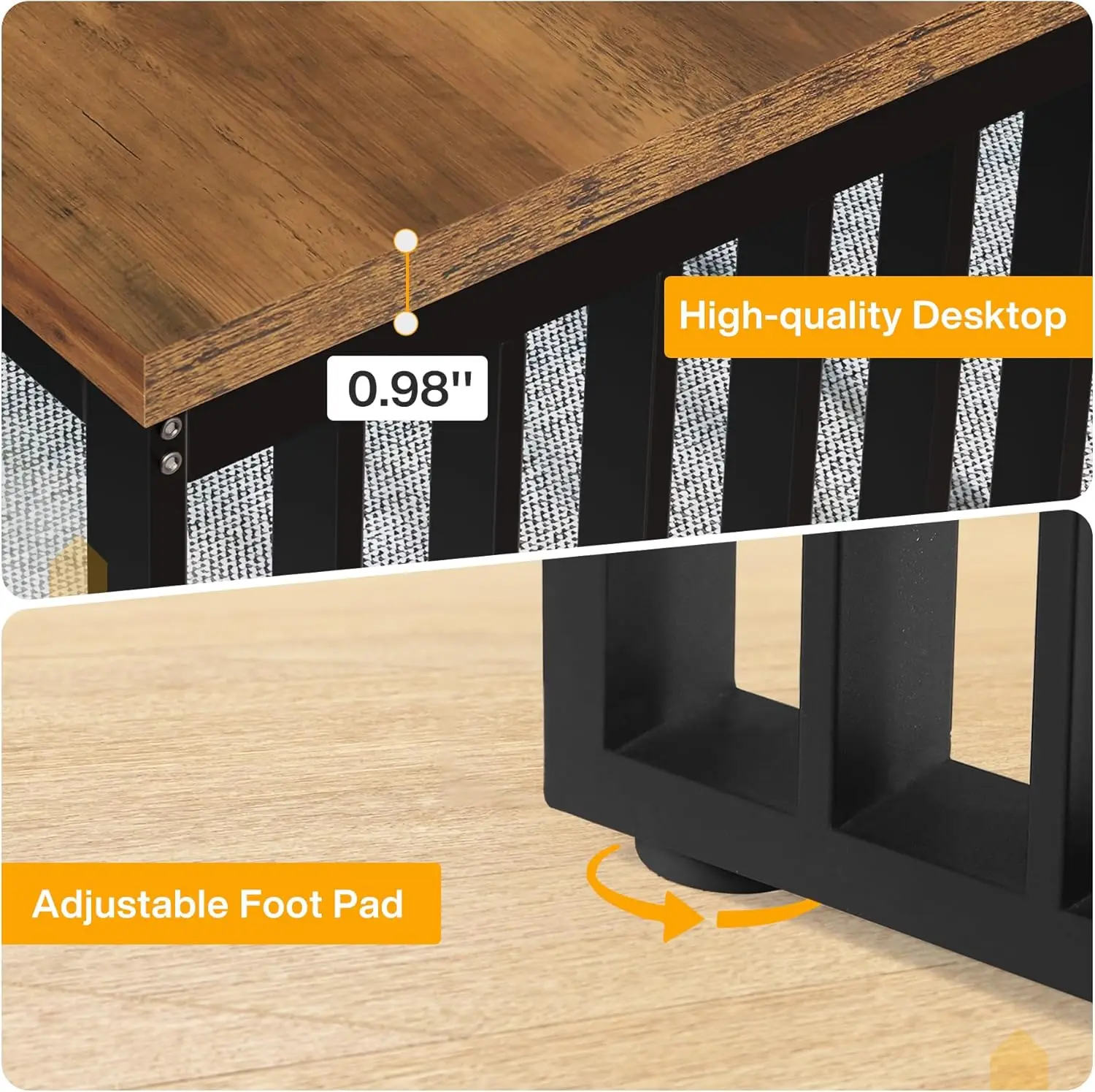 Long Desk with Heavy Duty Metal Frame, Double Workstation Study Desk for Home Office, Brown (Without Chair) (Brown & Black)