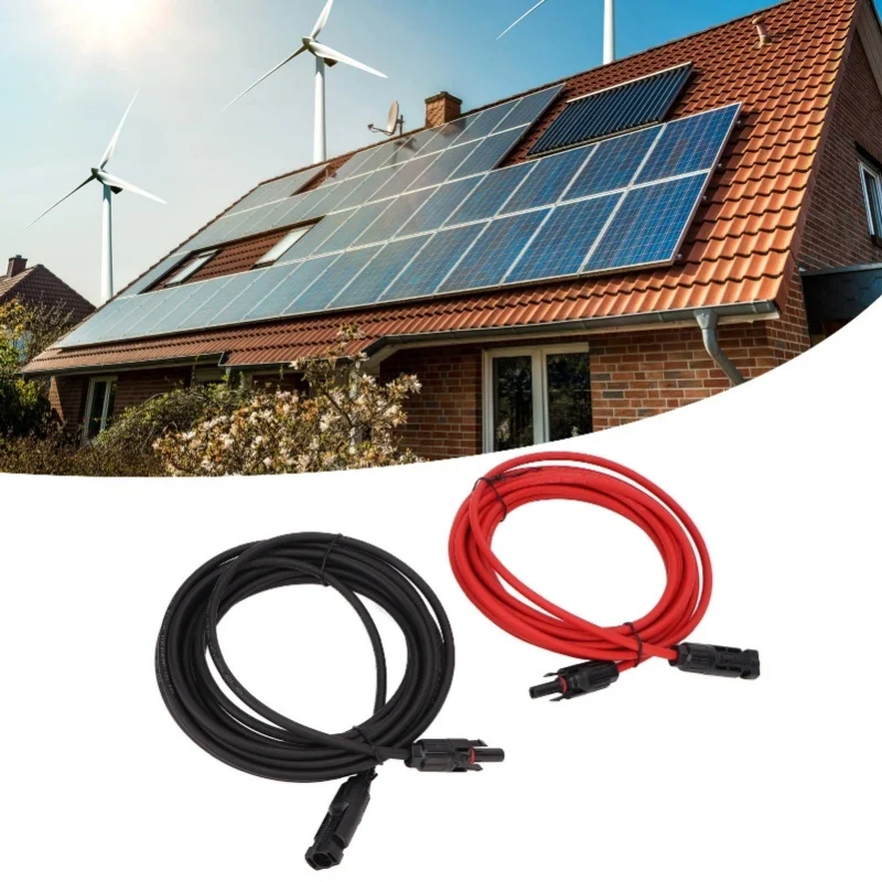 1 Pair Solar Panel Wire With Connector 12AWG Solar Adapter Extension Cable For Photovoltaic System Black 5 Meter + Red 5 Meter