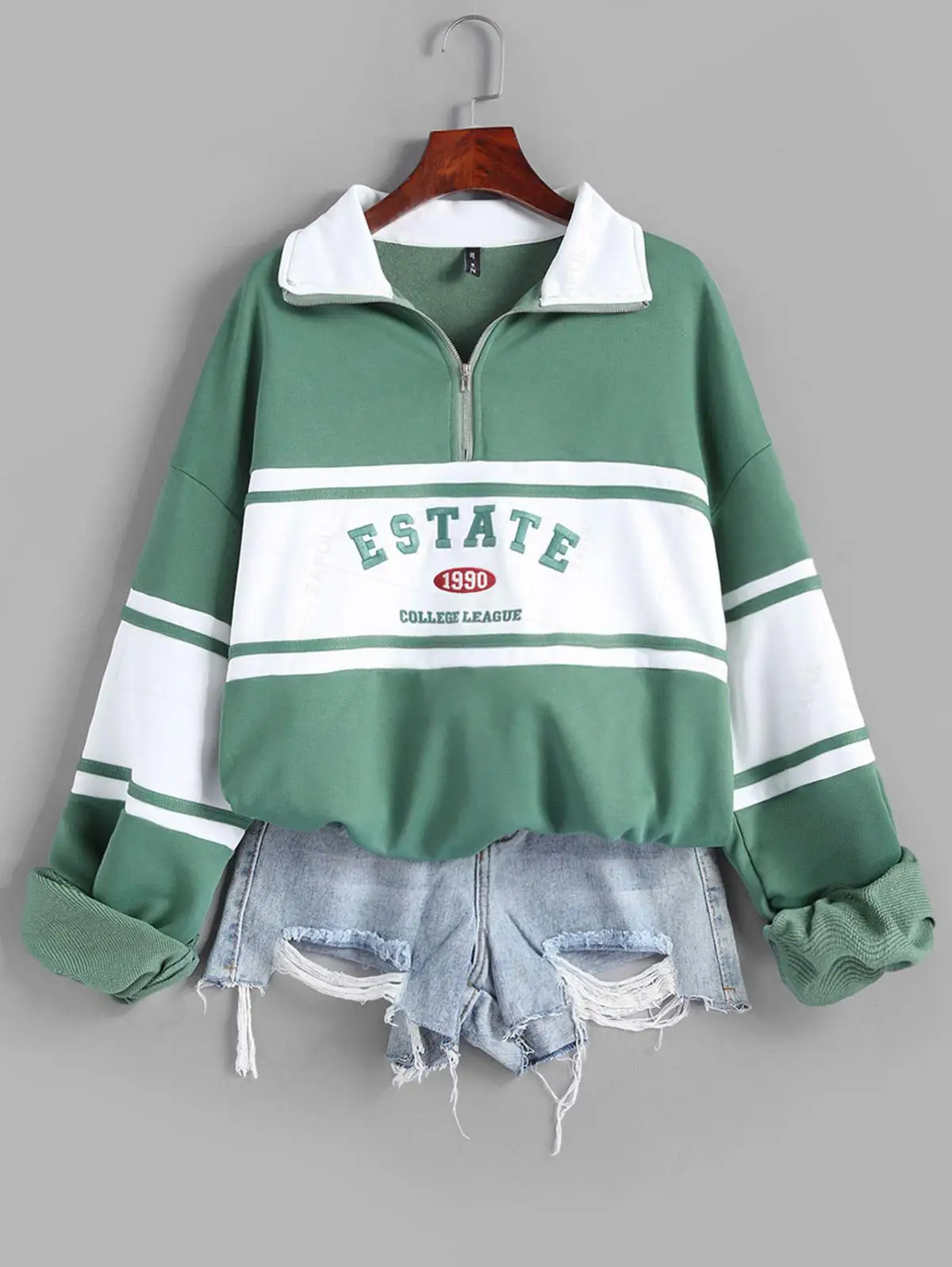 

ZAFUL Blokecore Quarter Zip Embroidered Colorblock Sweatshirt