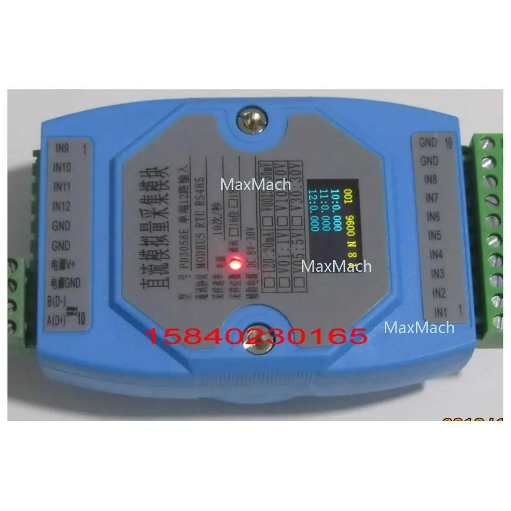 

Customized 12 Channel Analog Inputs 12AI 16-bit RS485 Modbus RTU DAQ Module Data Acquisition 0-10V 30V 4-20mA OLED Display