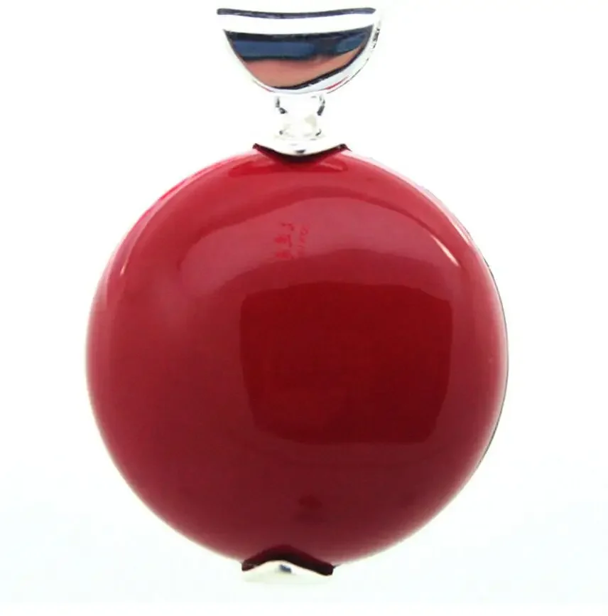 

Elegant Solid 925 Sterling Silver 30*30mm red Coral Roundle Pendant for gift