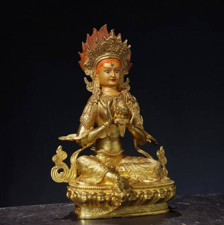 Estatua de Buda Vajrasattva dorada de bronce templo budista tibetano antiguo de 8,3 pulgadas