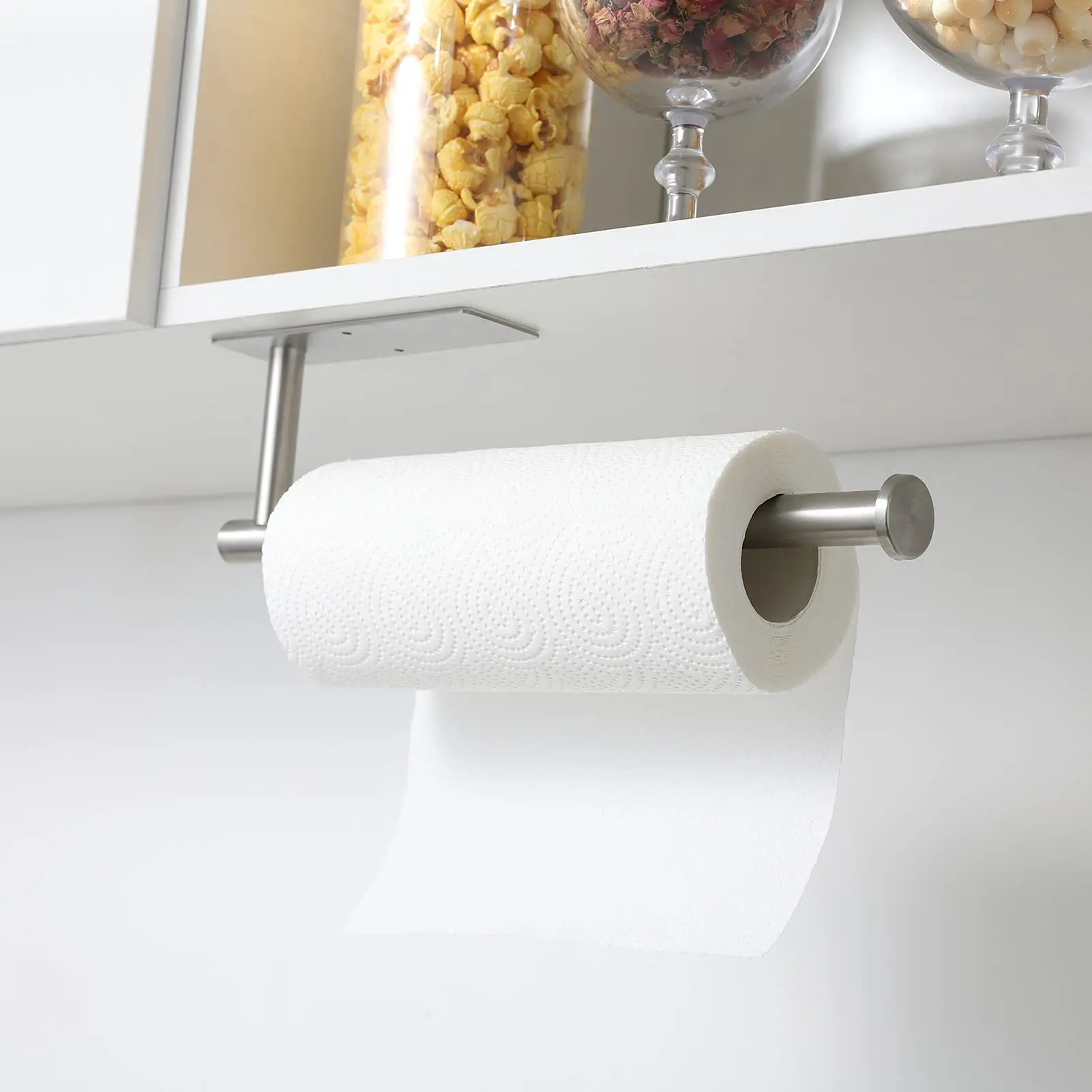 Stainless Steel Non-perforated Shelf Paper Towel Rack Kitchen Cling Film Storage Rack Wall-mounted Bathroom Roll Paper Rack