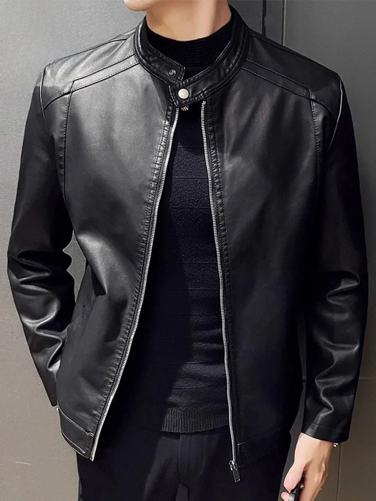 

Men's Leather Jaet Trendy Casual Motorcycle Sle Spring 2026 Faionable Loose Fit Polyester Cotton Blend Zipper C...