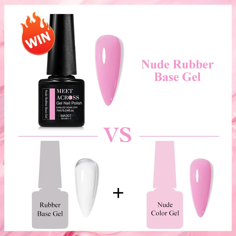 MEET ACROSS 7ml Nude Rubber Base Gel Nail Polish 2 In 1 Jelly Pink Transparent Nail Art Gel Varnish Function Manicure For Nails image 6