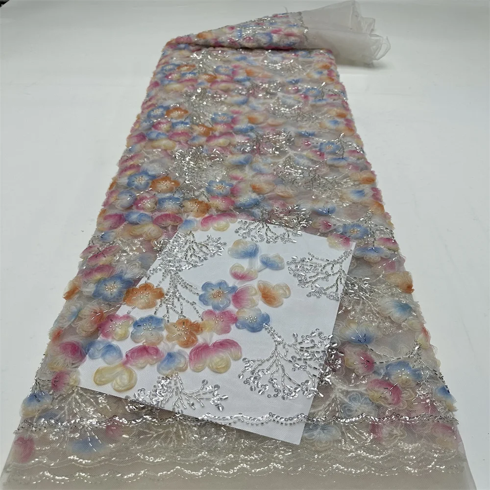 

2024 African Nigerian French High Quality 2024 Hot Sale 3D Flower Lace Fabric With Sequins Bride Party Wedding Embroiderg Dress