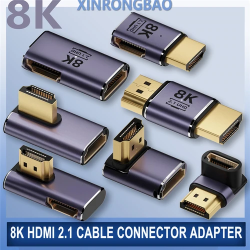 Adaptador de conector de Cable 2,1, compatible con HDMI 8K, ángulo de 270 y 90 grados, 2 piezas, convertidores macho a hembra, extensor de Cable 3D