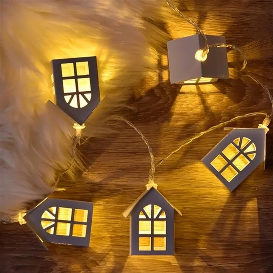 Creative 2M 10LEDs Wood House String Lights Battery Powered Christmas Garland Fairy Lights for Wedding Party Xmas New Year Decor