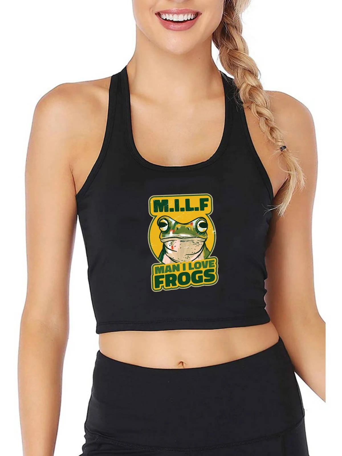 

MILF Man I Love Frogs Humor Sayings Design Tank Tops Hotwife Humor Fun Flirty Sexy Crop Top Funny Naughty Camisole