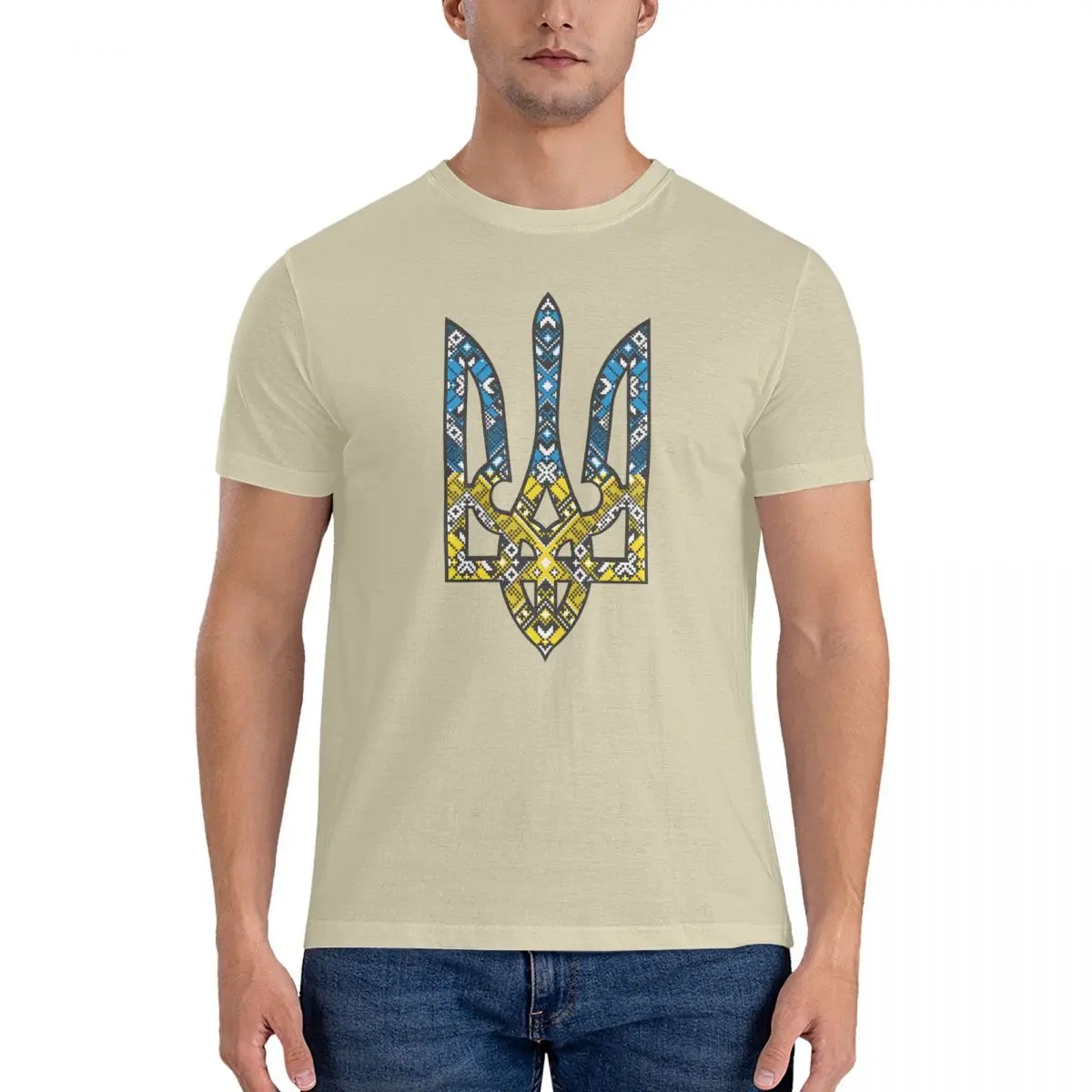 Ukraine Coat Of Arms Emblem Sticker Men's T Shirts Europe Fashion Tee Shirt Short Sleeve Round Neck T-Shirts Cotton Gift Idea