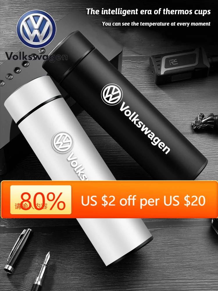 

Горячие эмблемы, 500 мл, автомобильная вакуумная чашка, термос, кружка из нержавеющей стали 304, чайник для VW GTI Polo Golf Passat Tiguan Arteon Touareg