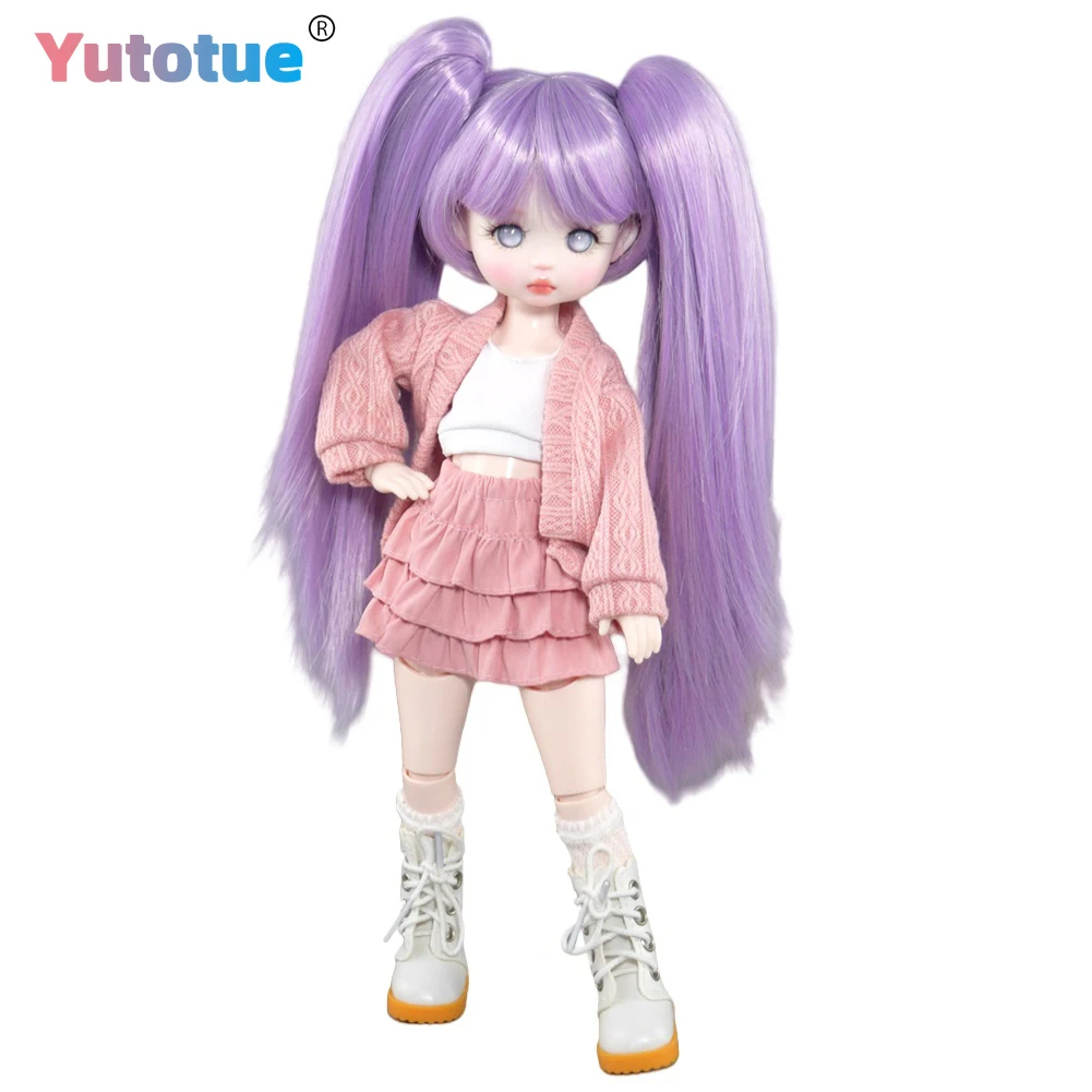 

YUTOTUE 30cm Cute Girl Doll Toy with Handpainted Makeup Short Hair and Two Ponytail Wigs Fashion Clothes