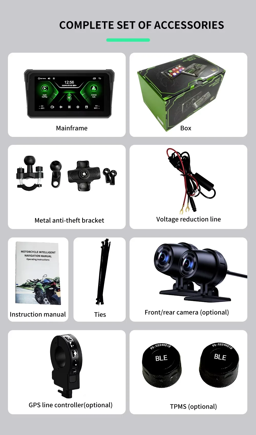 Carplay layar Monitor sepeda motor, layar Monitor dasbor Digital Multimedia, tahan air IPX8 navigasi GPS otomatis untuk motor Android
