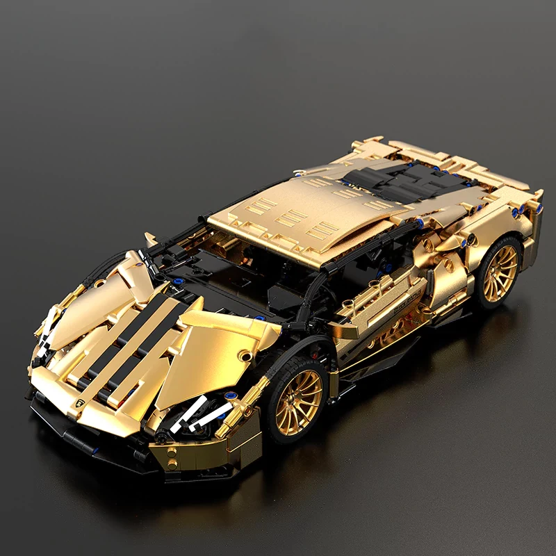 1309PCS 1:14 Electroplated Gold Lambo T1005 Super Sports Car Building Blocks City Technology Racing Model Toy Gift for Adult Kid