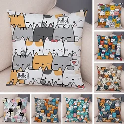 Cute Pet Hello Cat Cushion Cover Double Print Soft Plush Pillowcase for Sofa Home Car Decor Cartoon Animal Pillows Case 45x45cm