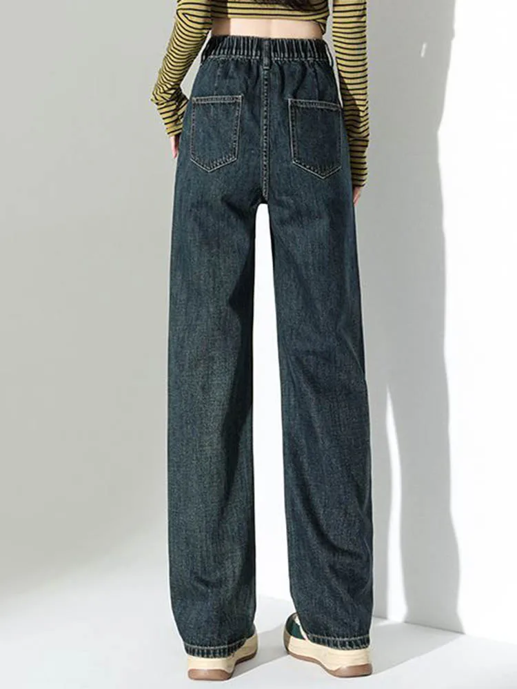 Vintage Grube Proste Jeansy Zimowe Ciepłe Elastyczne Spodnie Denimowe z Wysokim Stanem Koreańska Moda Casualowe Spodnie z Aksamitną Podszewką Luźne Vaqueros Nowe