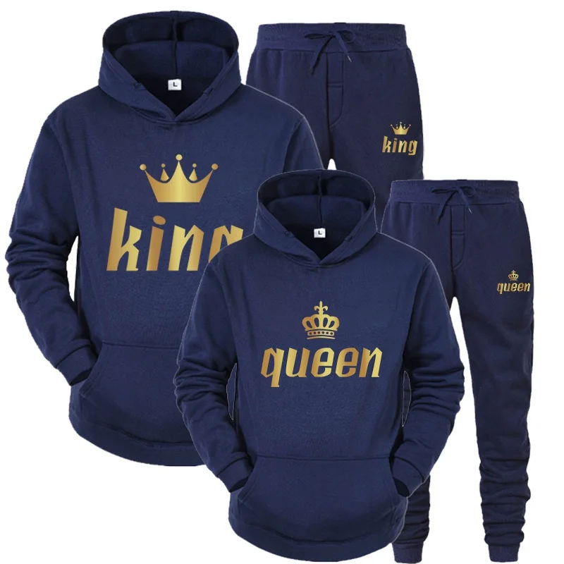 Couples KING QUEEN Print Lover Sweatshirt Suits Hoodie and Sweatpants Sets Lover Streetwear Men Women Unisex Cloths Tracksuit