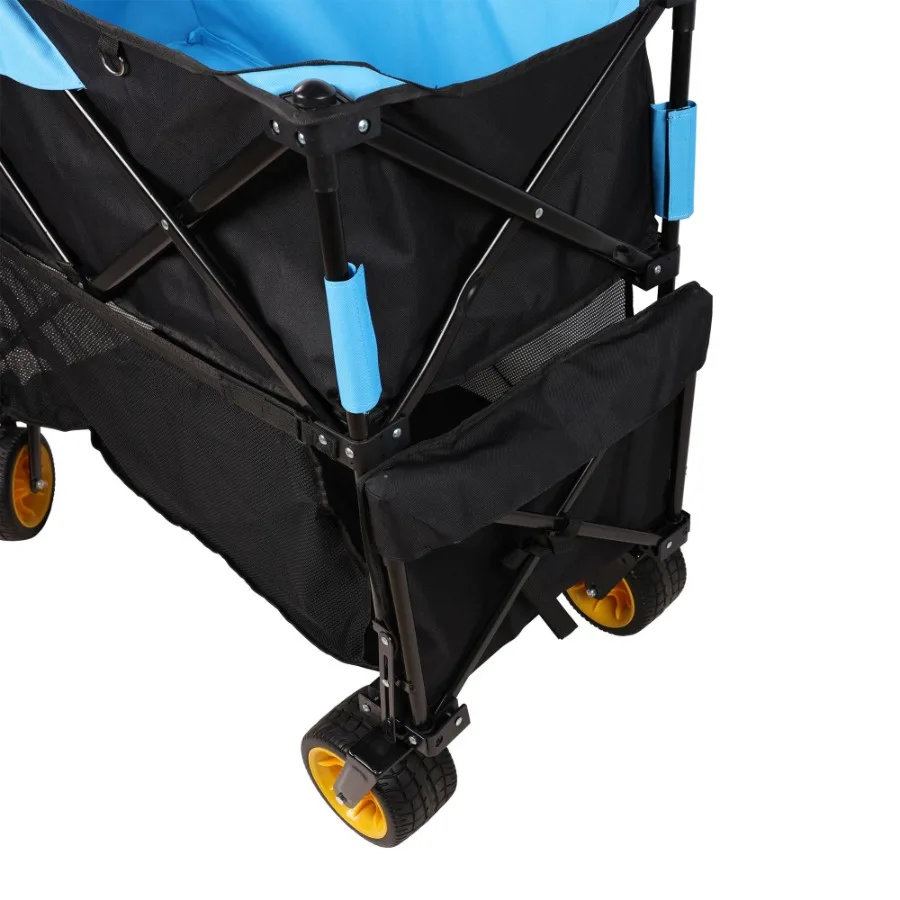 Big large capacity Folding cart Extra Long Extender Wagon Cart Folding Wagon Garden Shopping Beach Cart black + blue