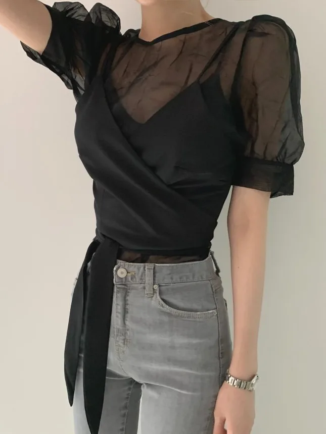 Elegant Long Adjustable Crossed Strap Vest Women's Fashionable Top Drifting Style Small Strap Tank Top for All Seasons