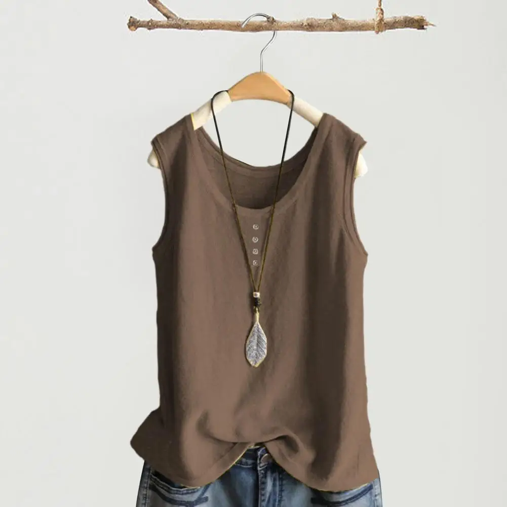

Women Tops Round Neck Tank Tops for Women Button Decor Loose Fit Vests Solid Color Summer Tops for Daily Wear Women Vest