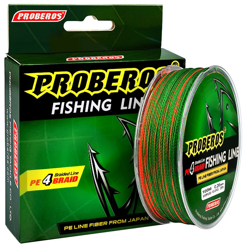 

PROBEROS 100M 4 Braids Fishing Line Colorful Abrasion Resistance 4 Weaved Fish Wire 6-100LB Cord Tackle PE Braided Sea Fishline