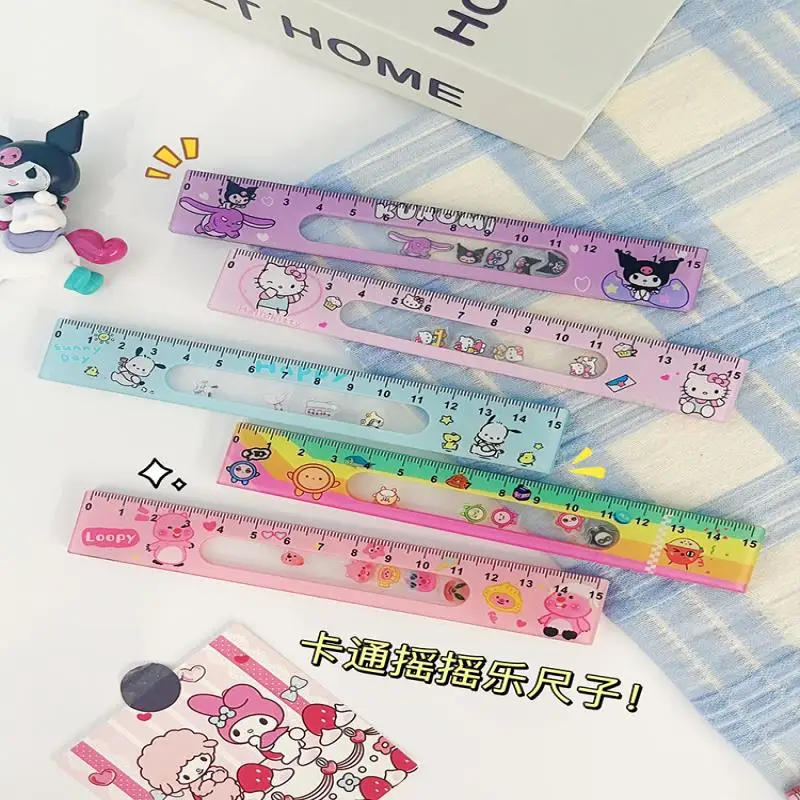 Student Set Sanrio Ruler Cute Hellokitty Kuromi Loopy Doll Swaying Back Forth Good-Looking Children Learning Stationery Supplies