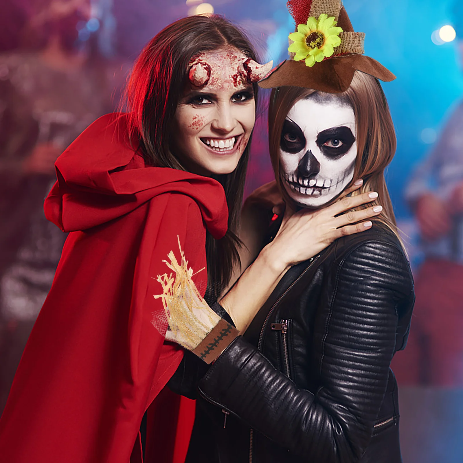 

4Pcs Halloween Cosplay Straw Hat Wristband Necklace Costume Accessories Party Festival Adult Carnival Adornment